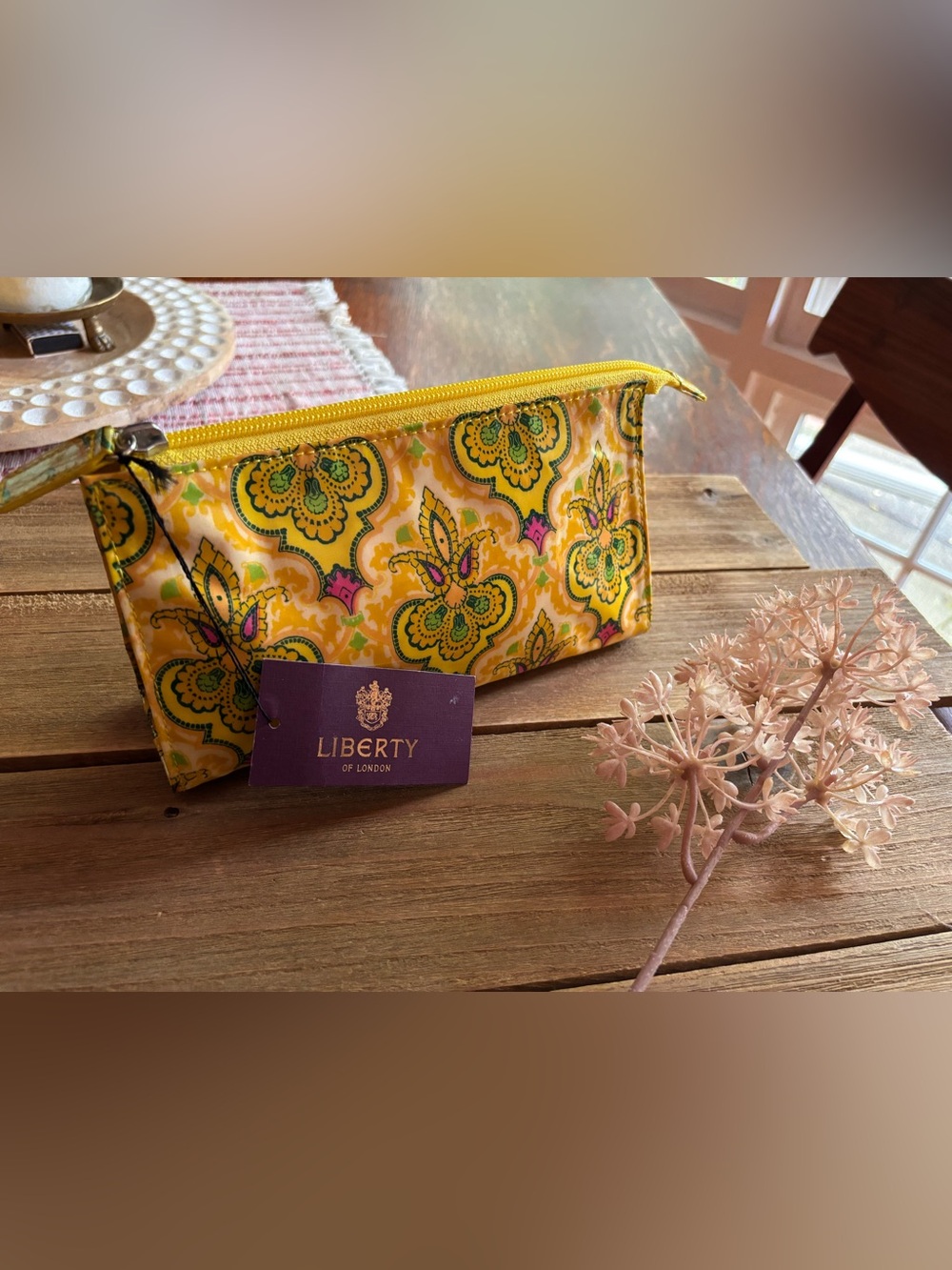 Liberty of London Yellow Floral Zip Pouch NWT
